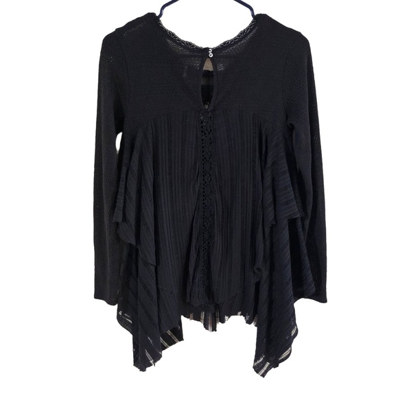 Free People Womens Size Small/Petite Black Ruffle Lace Tunic Top Boho Chic - Picture 13 of 13